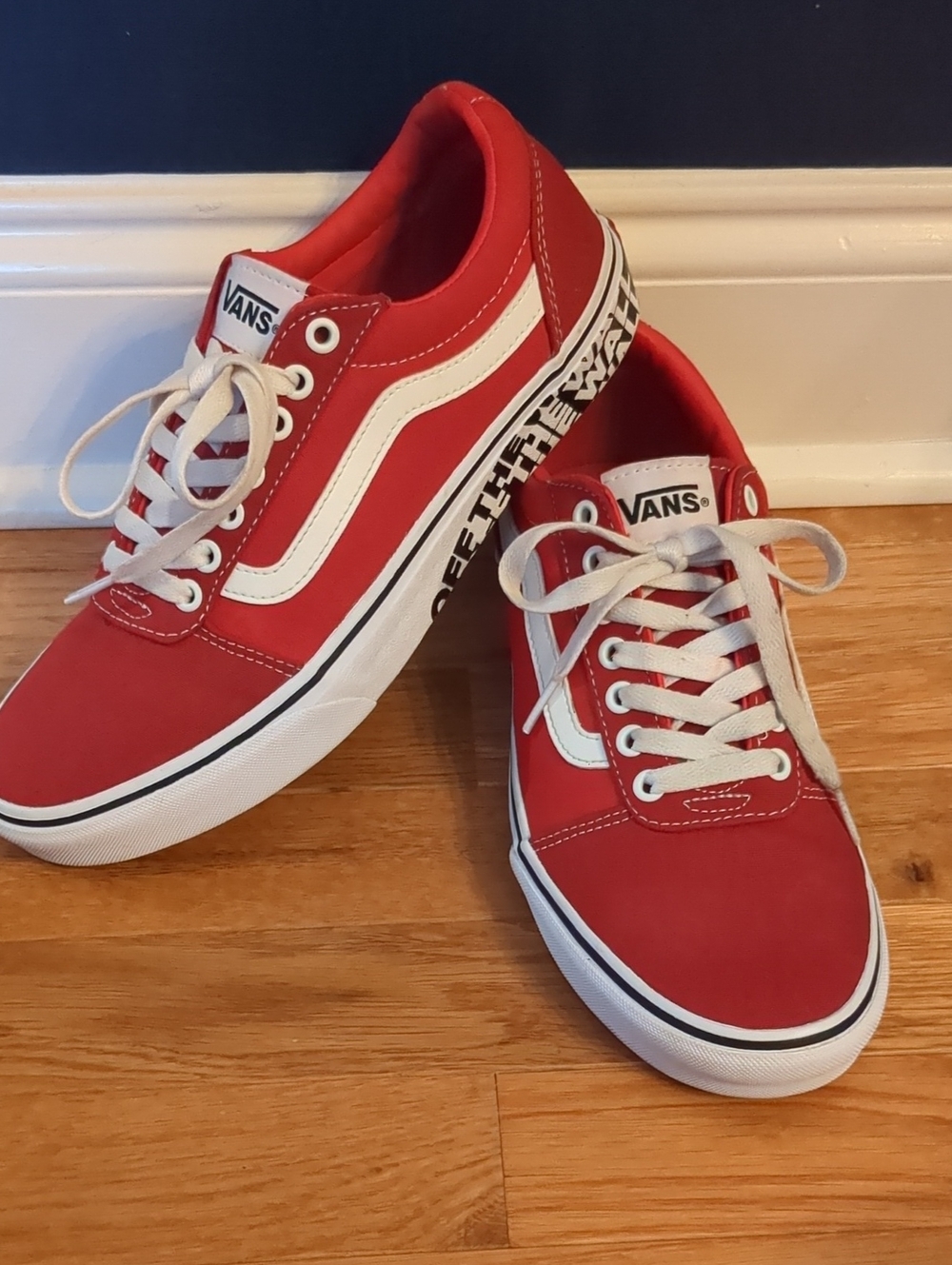 Vans Red and White Old Skool Low-Top Sneakers